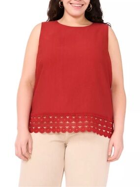 Vince Camuto Chili Red Sleeveless Crochet-Hem Tank Size XL